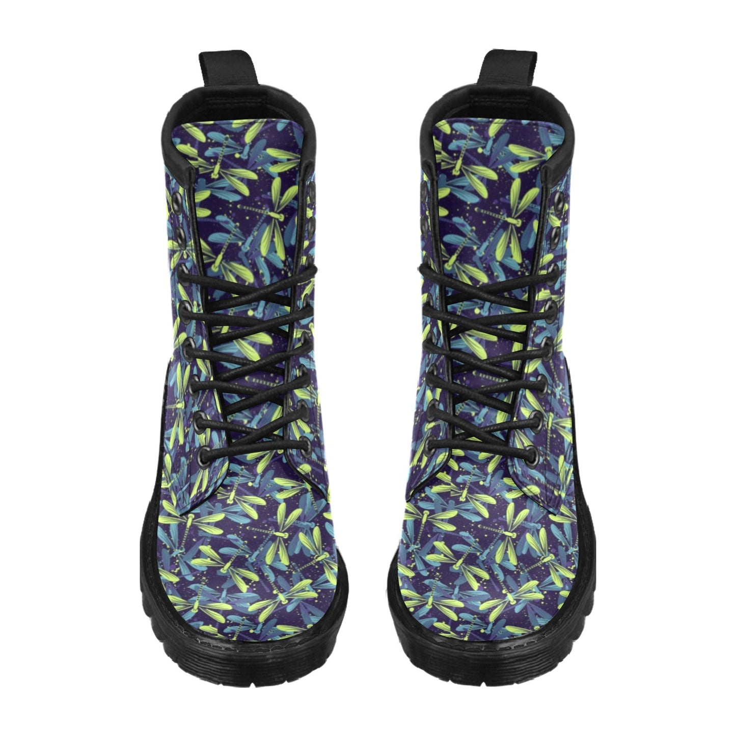 Dragonfly Lime Blue Print Pattern Women's Boots