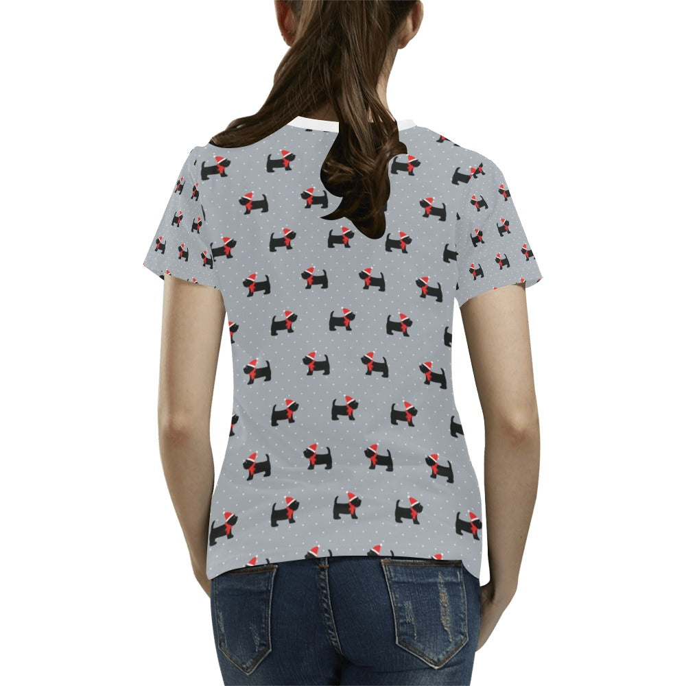 Scottish Christmas Themed Terriers Print Design LKS3018 Women's T-shirt