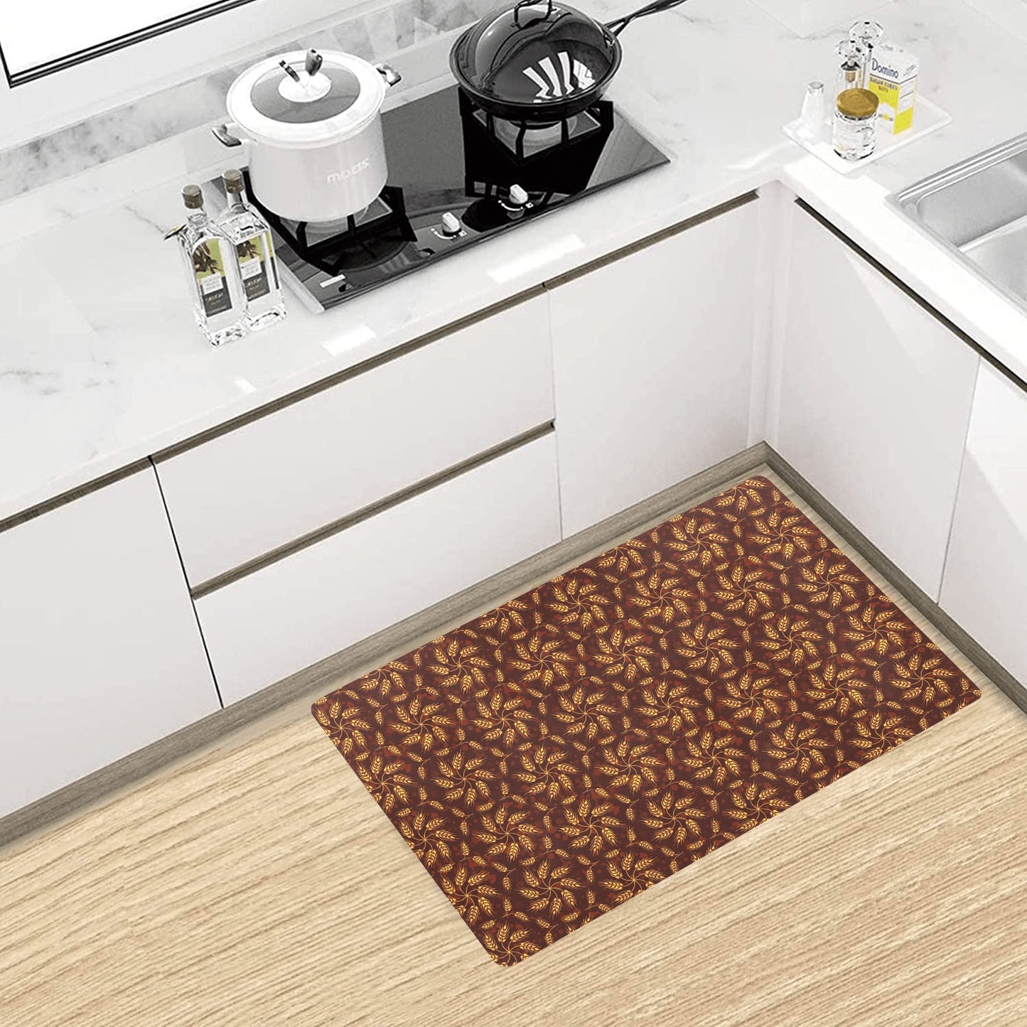 Agricultural Brown Wheat Print Pattern Kitchen Mat