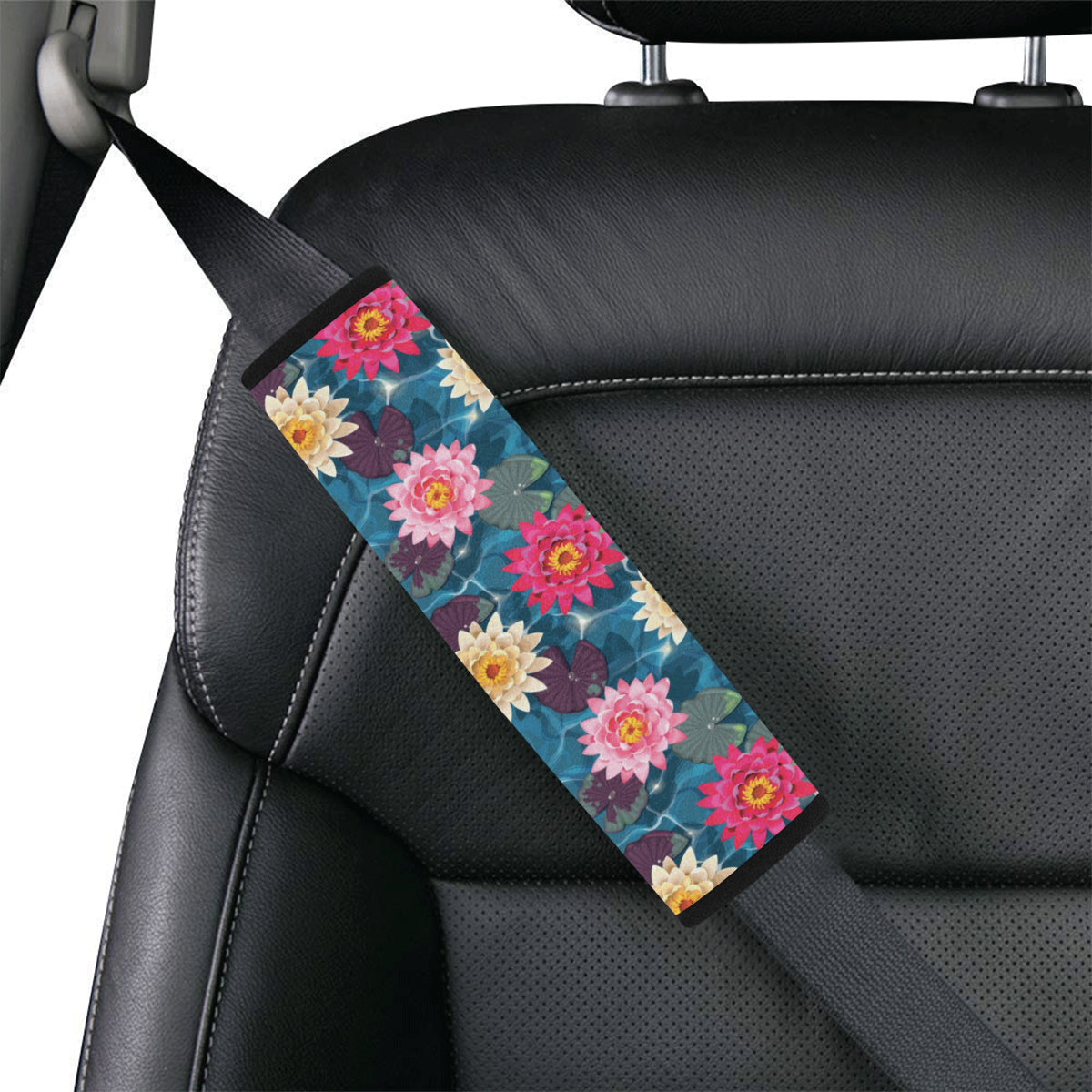 Water Lily Pattern Print Design WL05 Car Seat Belt Cover