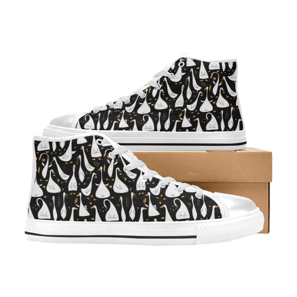 Goose Print Design LKS401 High Top Women's White Shoes