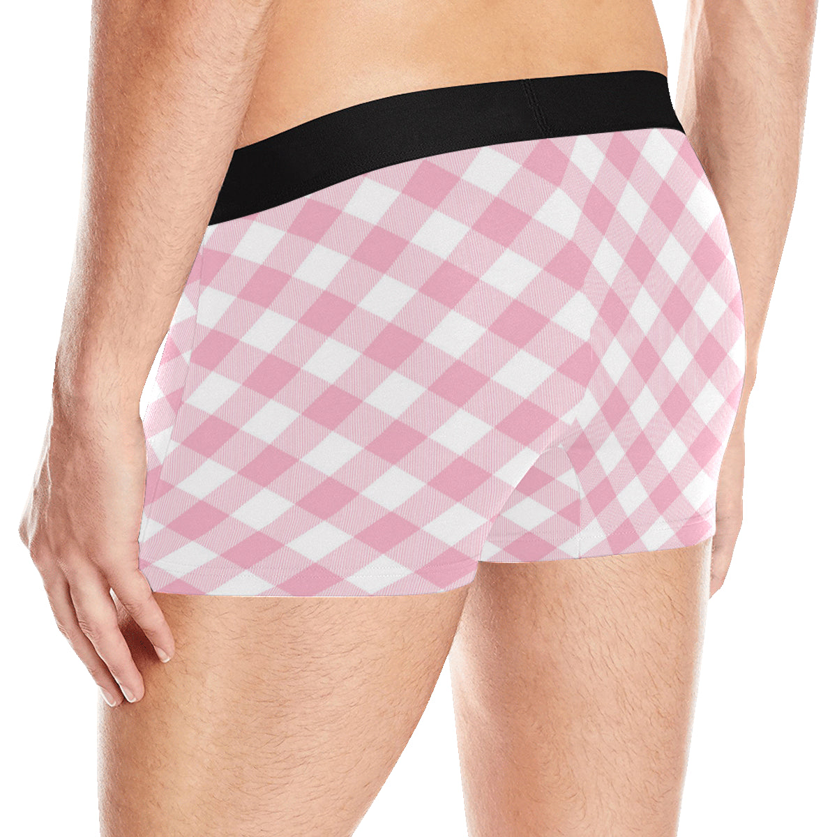 Gingham Pink Pattern Print Design 02 Men's Boxer Briefs
