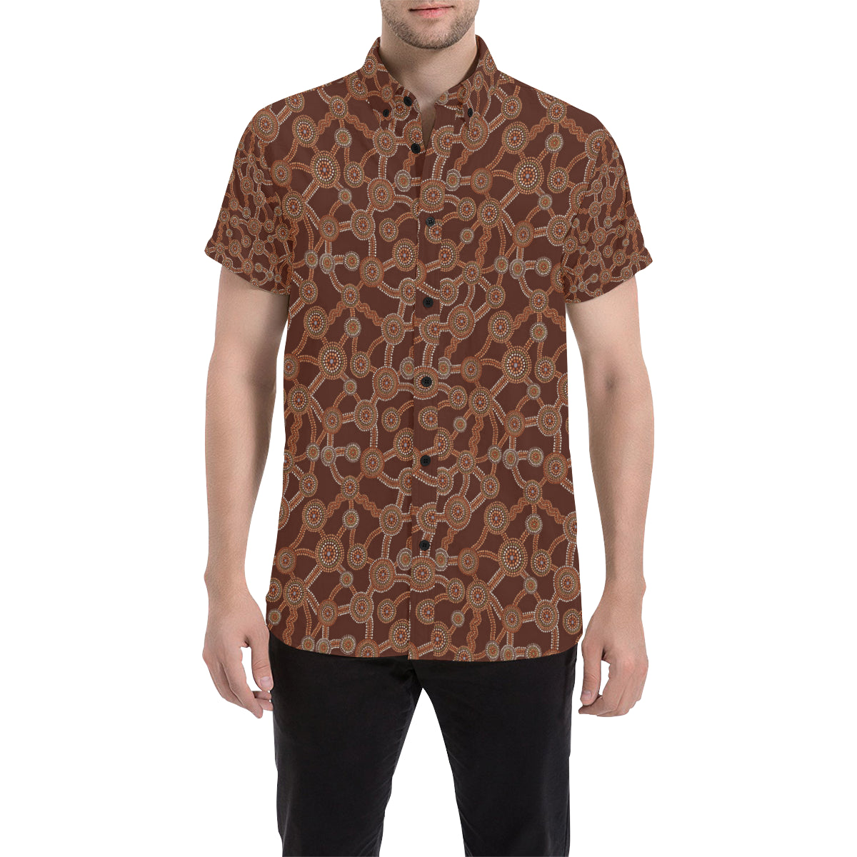 Aboriginal Pattern Print Design 03 Men's Short Sleeve Button Up Shirt