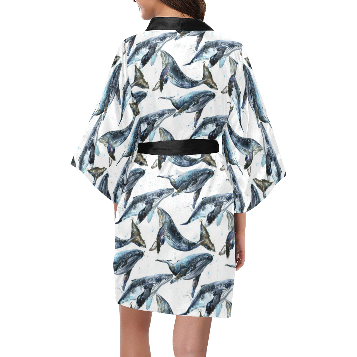 Blue Whale Pattern Print Design 03 Women's Short Kimono