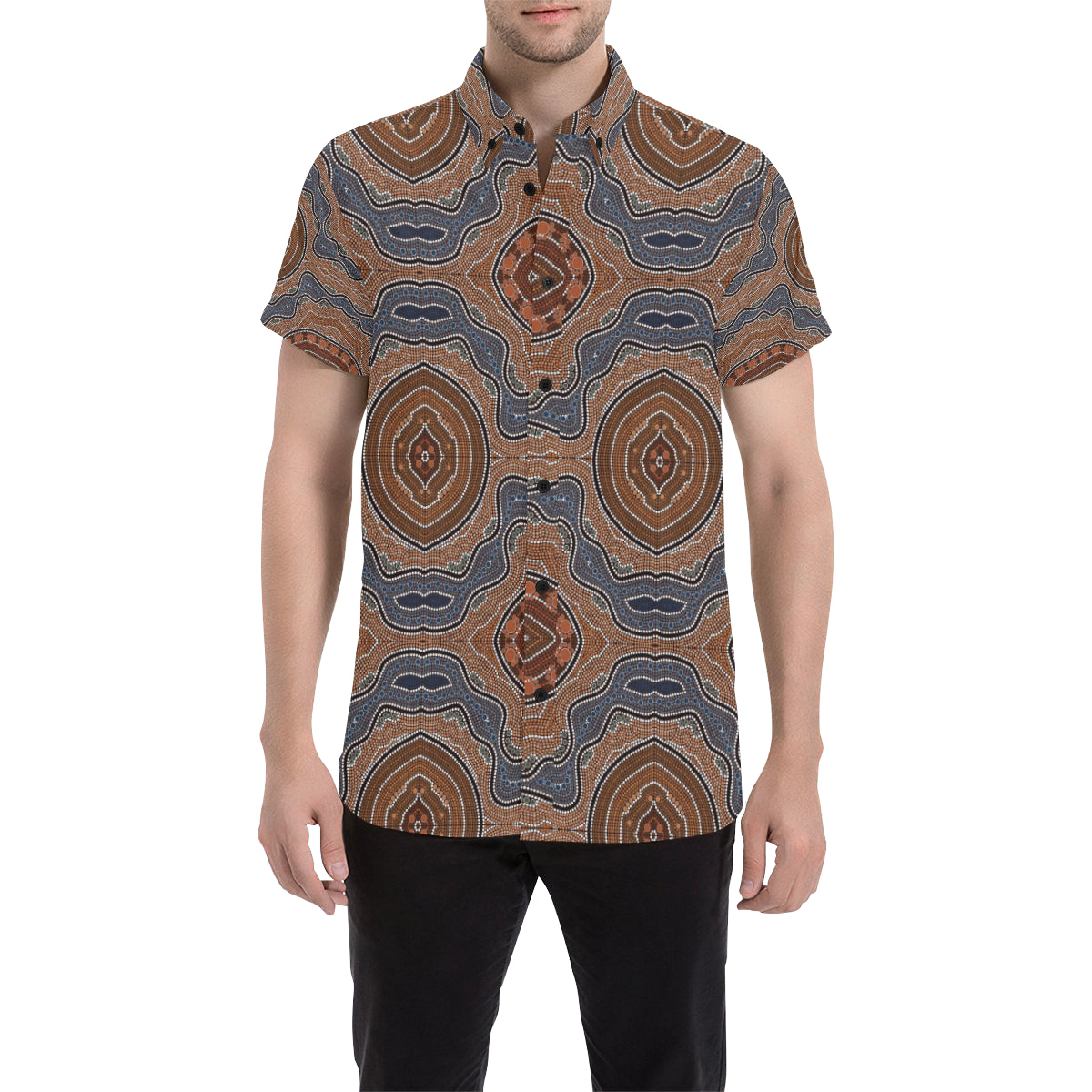 Aboriginal Pattern Print Design 01 Men's Short Sleeve Button Up Shirt
