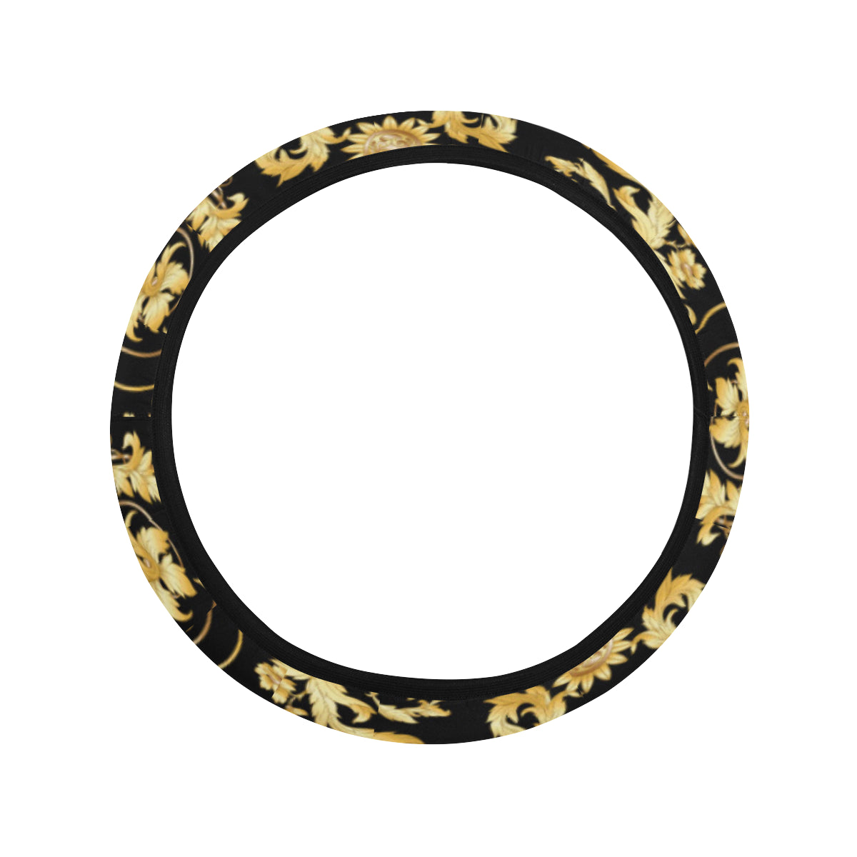 Baroque Golden Pattern Print Design 04 Steering Wheel Cover with Elastic Edge