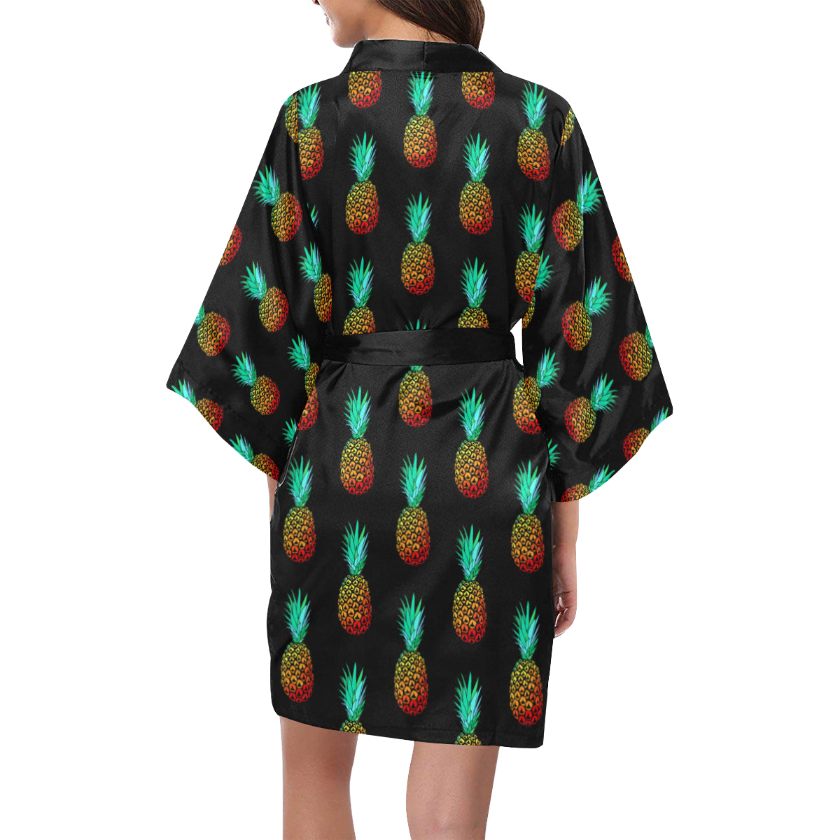 Pineapple Pattern Print Design A05 Women's Short Kimono