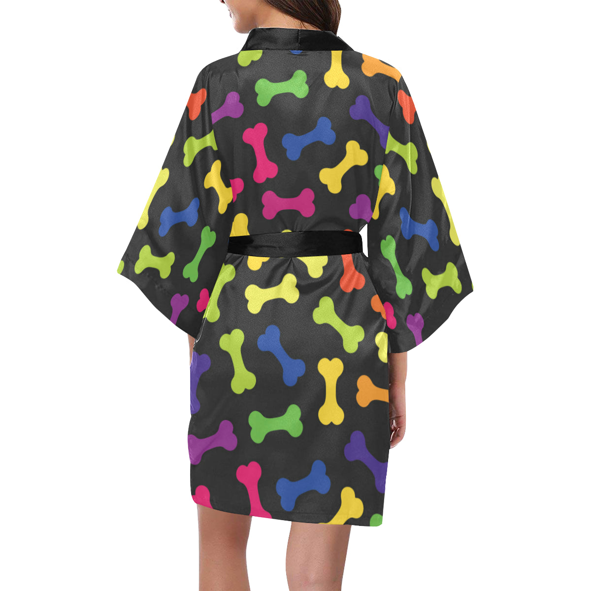 Dog Bone Neon Color Pattern Print Design 02 Women's Short Kimono