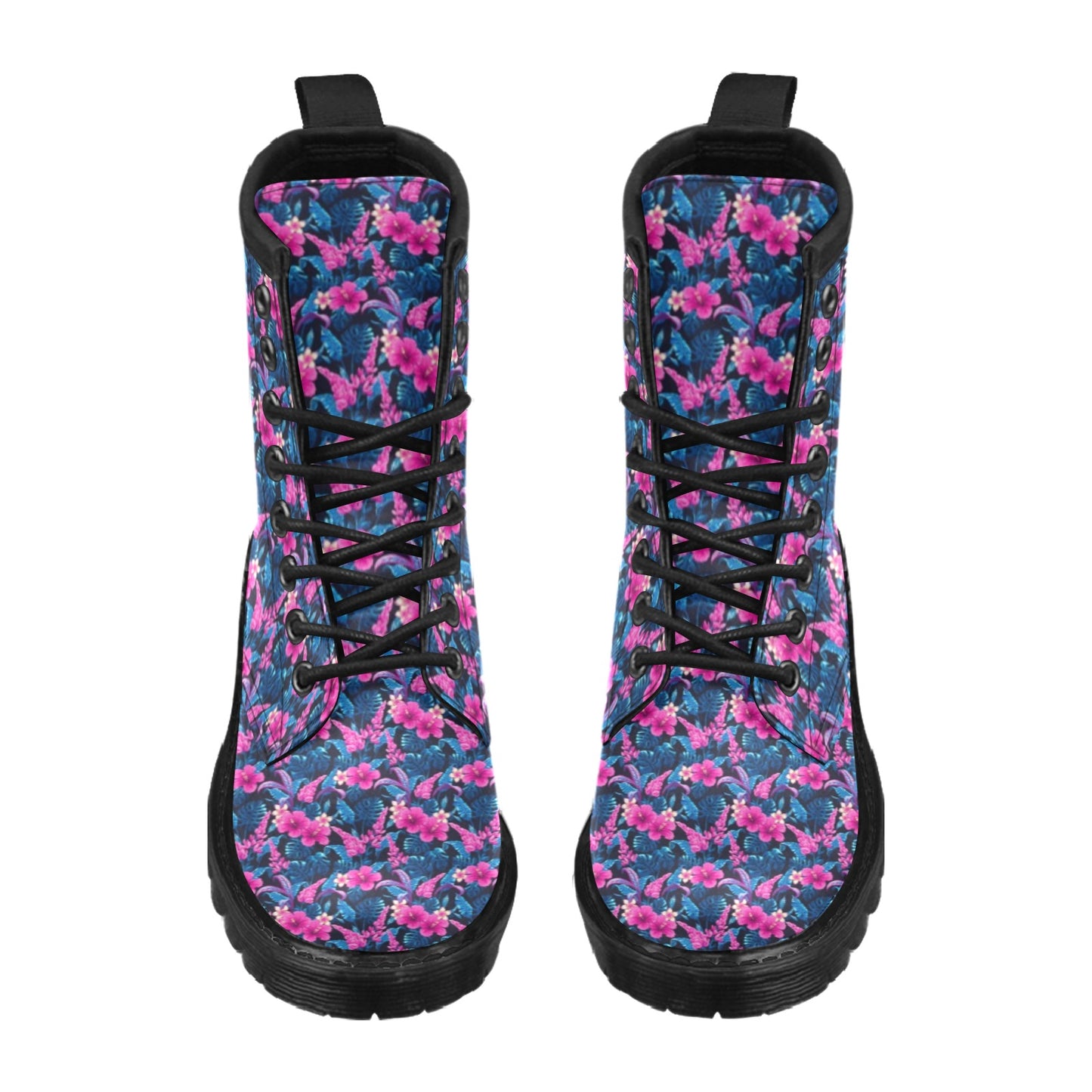 Tropical Folower Pink Themed Print Women's Boots