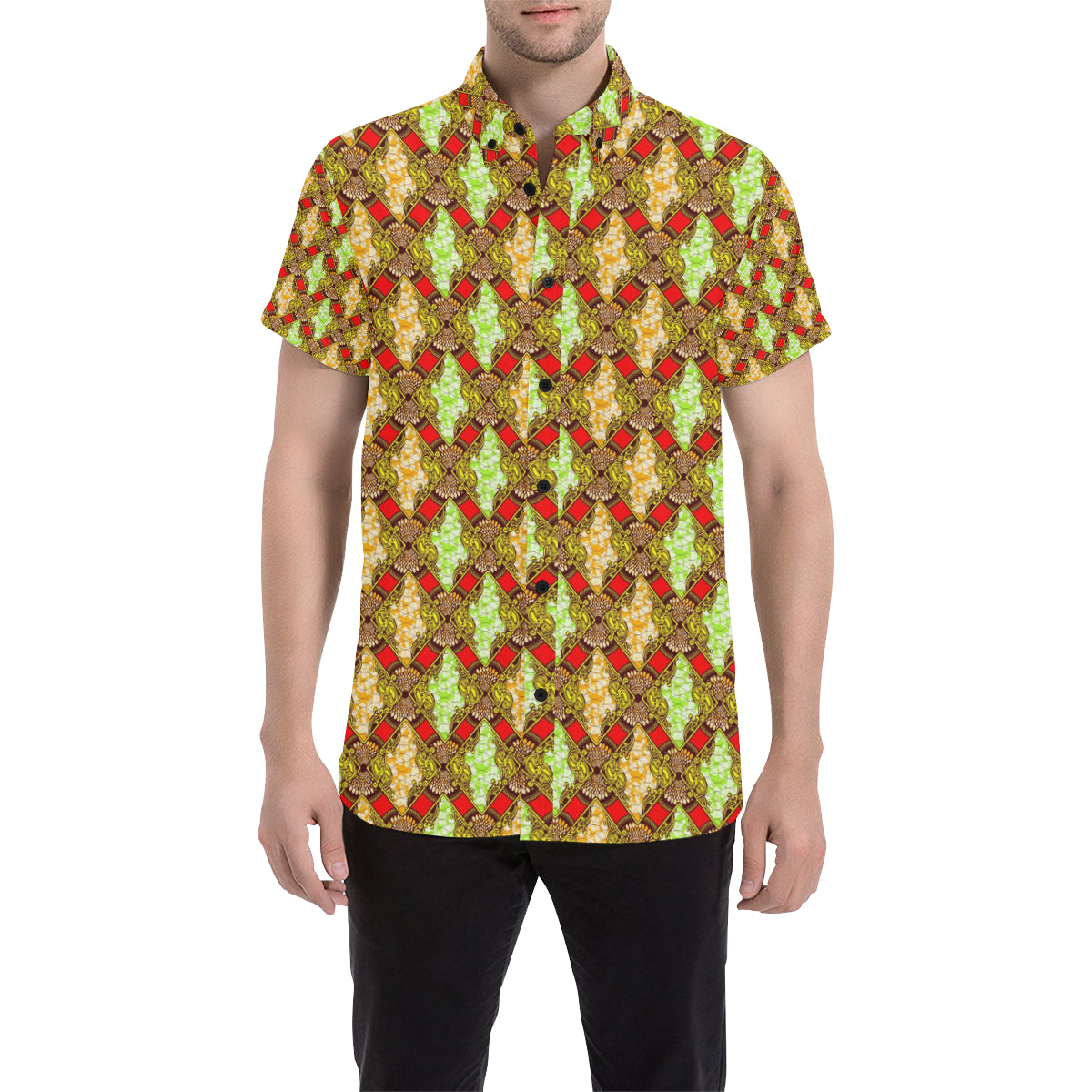 African Classic Print Pattern Men's Short Sleeve Button Up Shirt