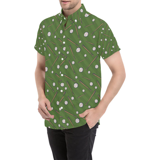 Baseball Pattern Print Design 02 Men's Short Sleeve Button Up Shirt