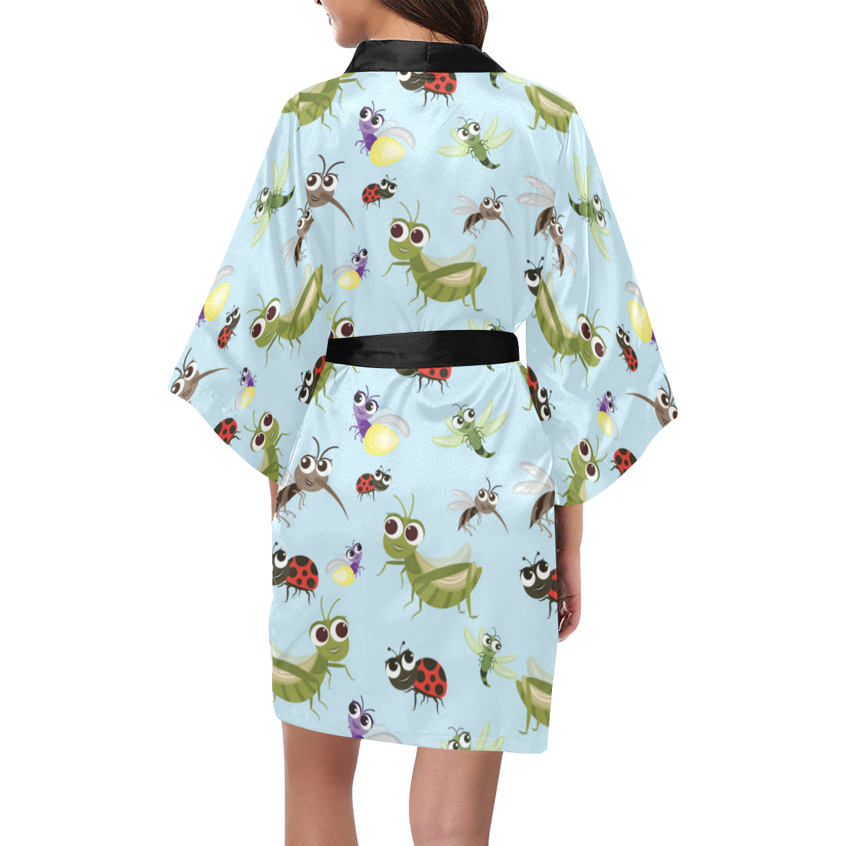 Ladybug Pattern Print Design 01 Women's Short Kimono