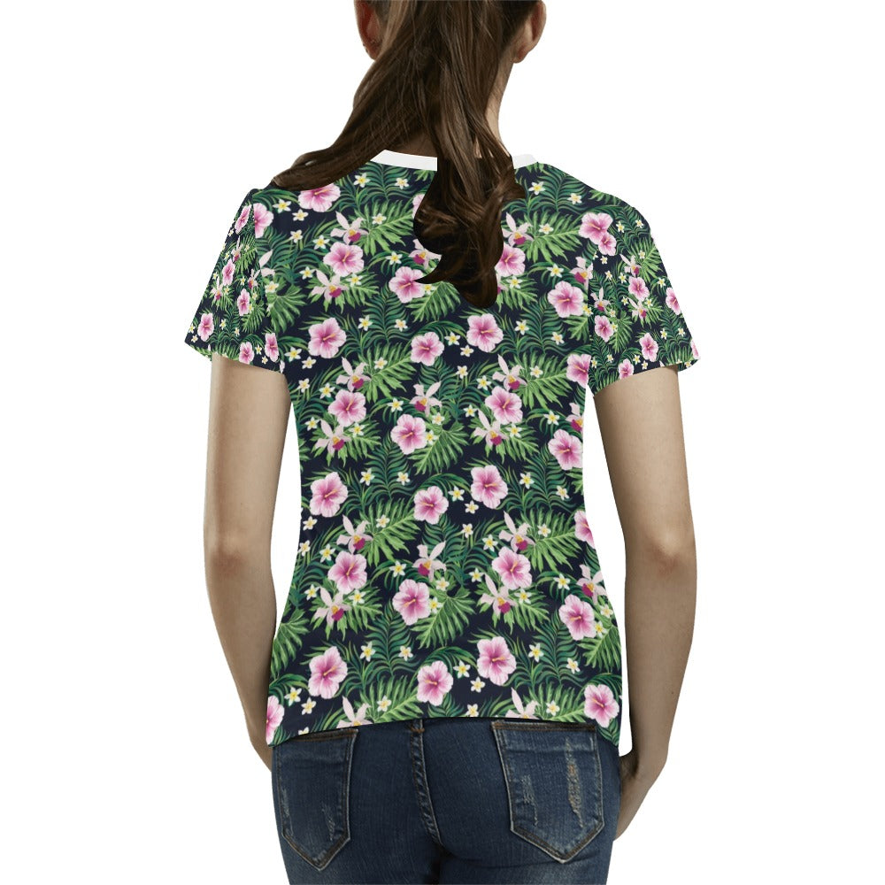 Hibiscus Tropical Print Design LKS309 Women's T-shirt