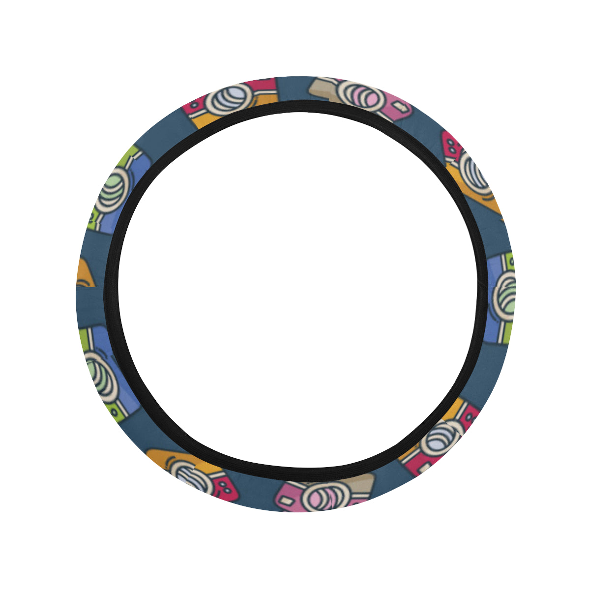 Camera Pattern Print Design 03 Steering Wheel Cover with Elastic Edge