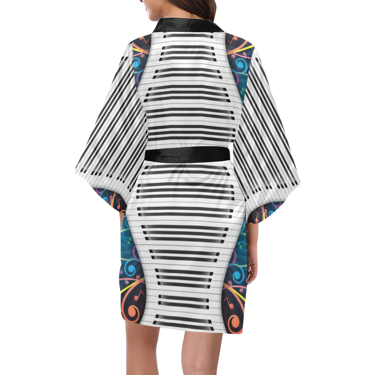 Piano Pattern Print Design 01 Women's Short Kimono