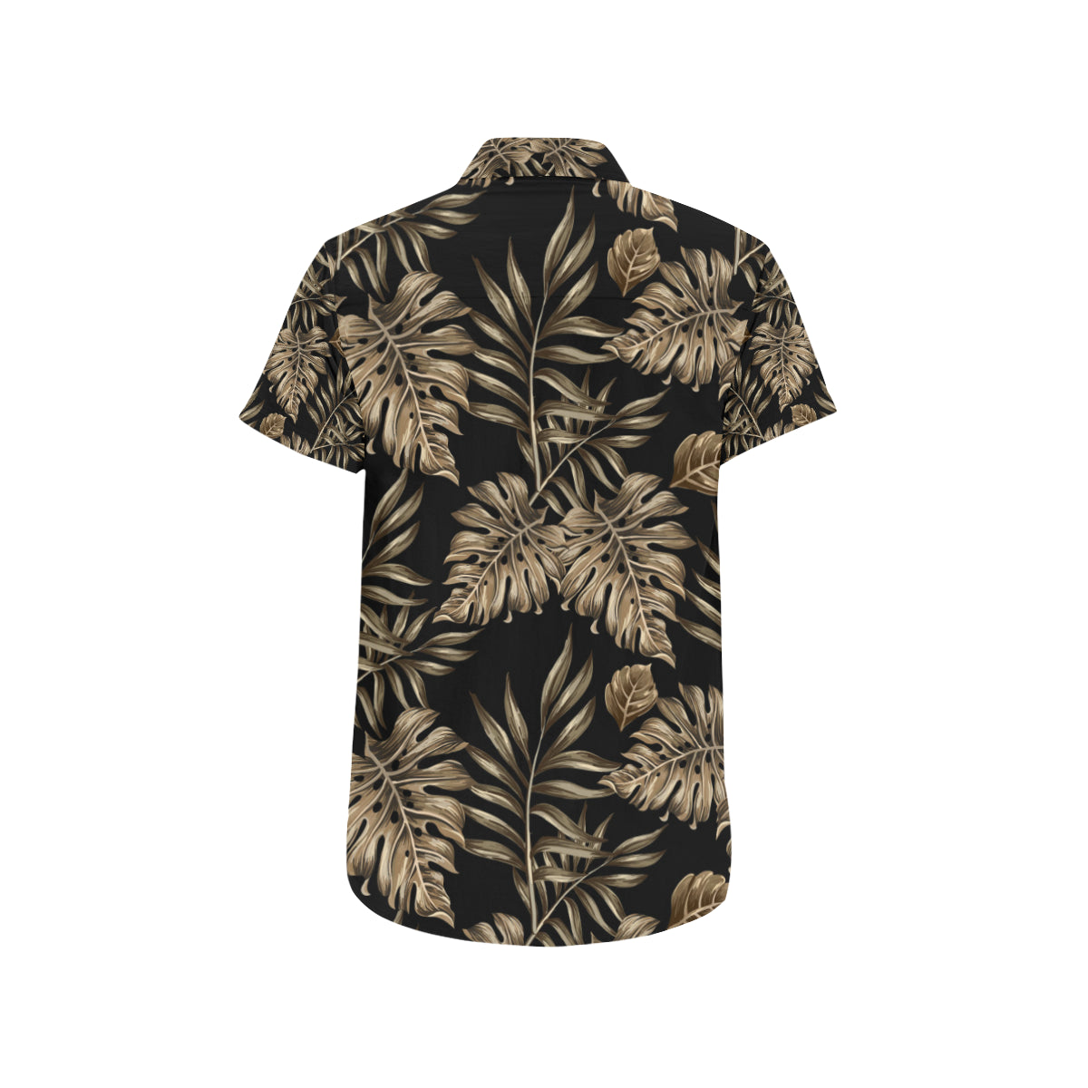Brown Tropical Palm Leaves Men's Short Sleeve Button Up Shirt