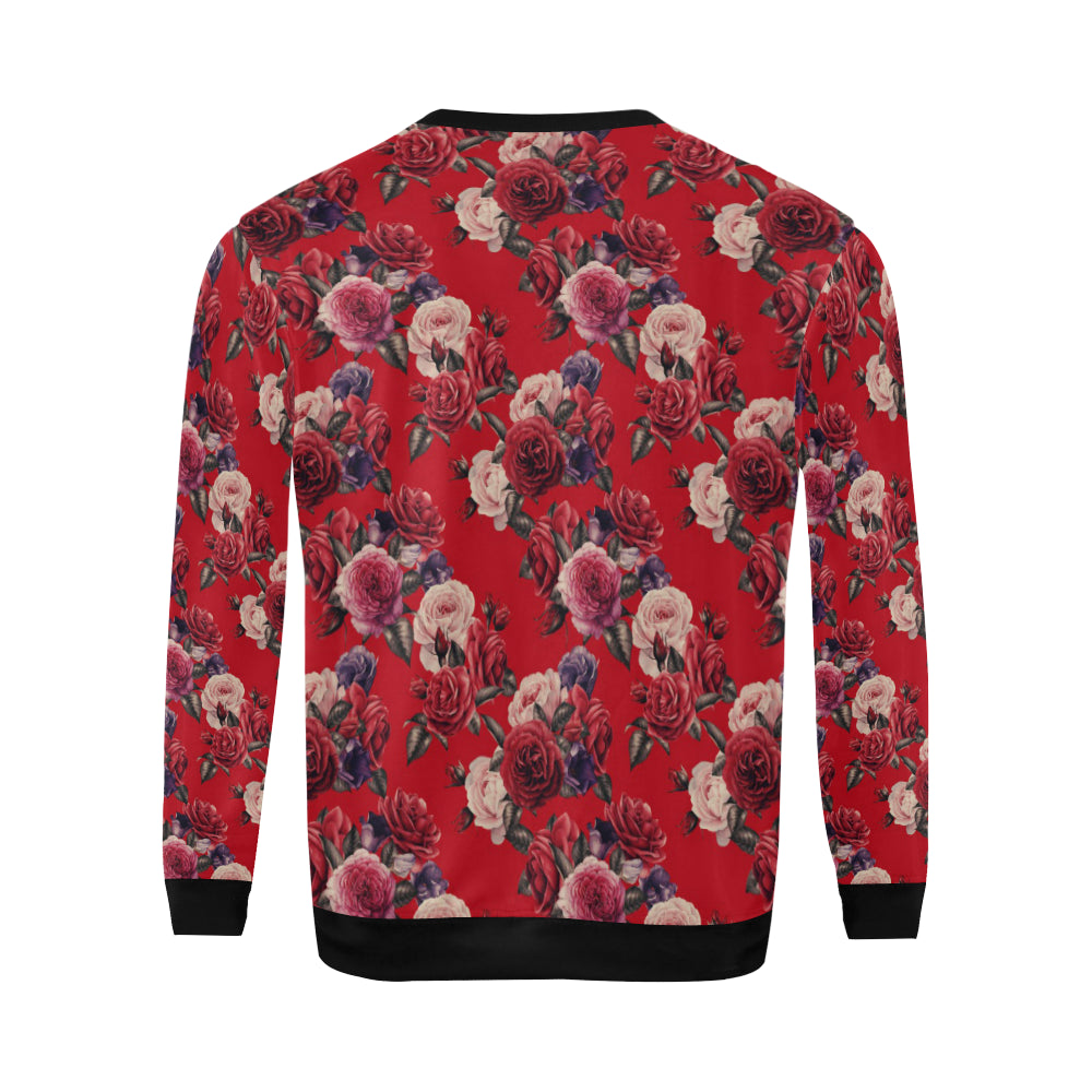 Rose Red Pattern Print Design RO07 Men Long Sleeve Sweatshirt