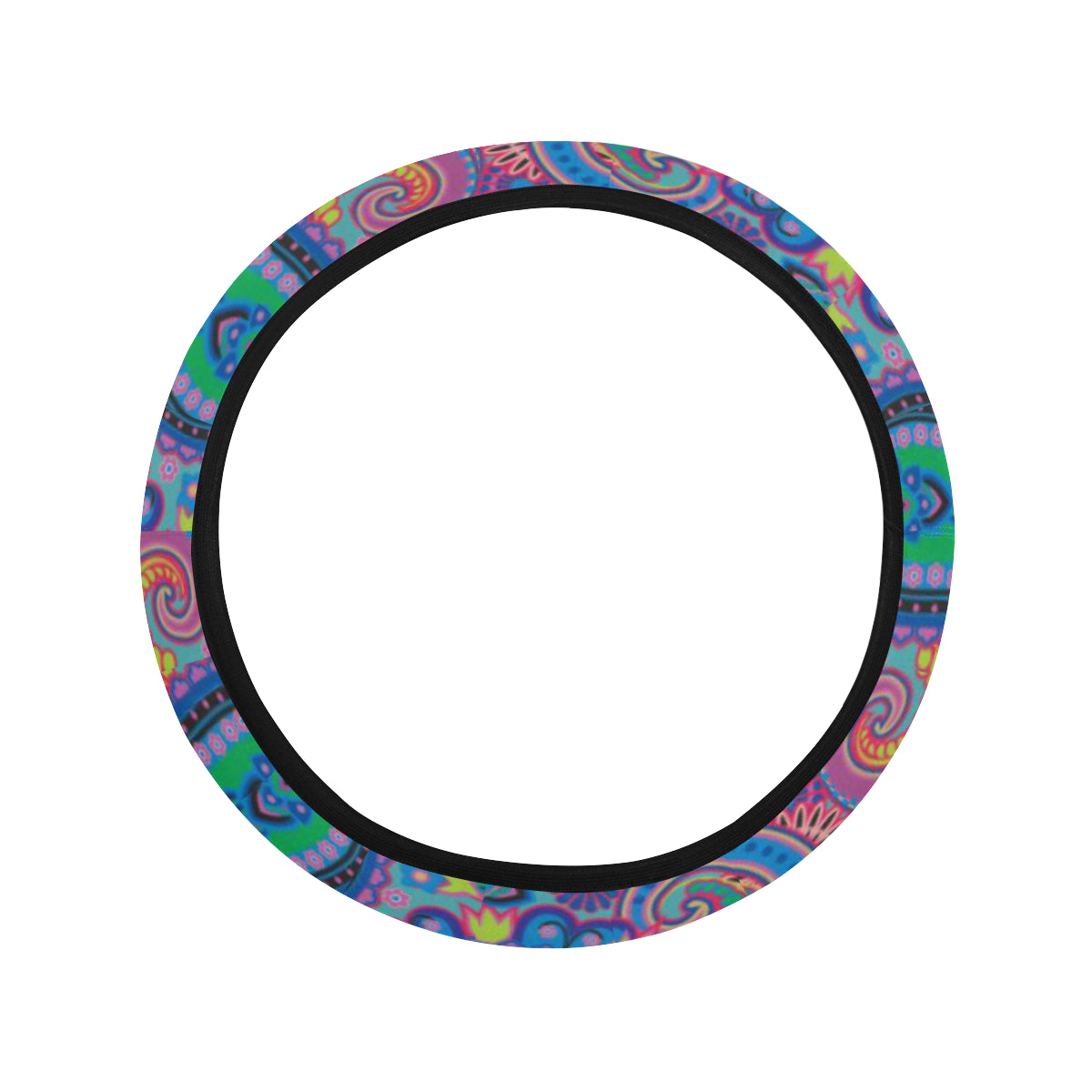 Paisley Colorful Pattern Print Design A02 Steering Wheel Cover with Elastic Edge