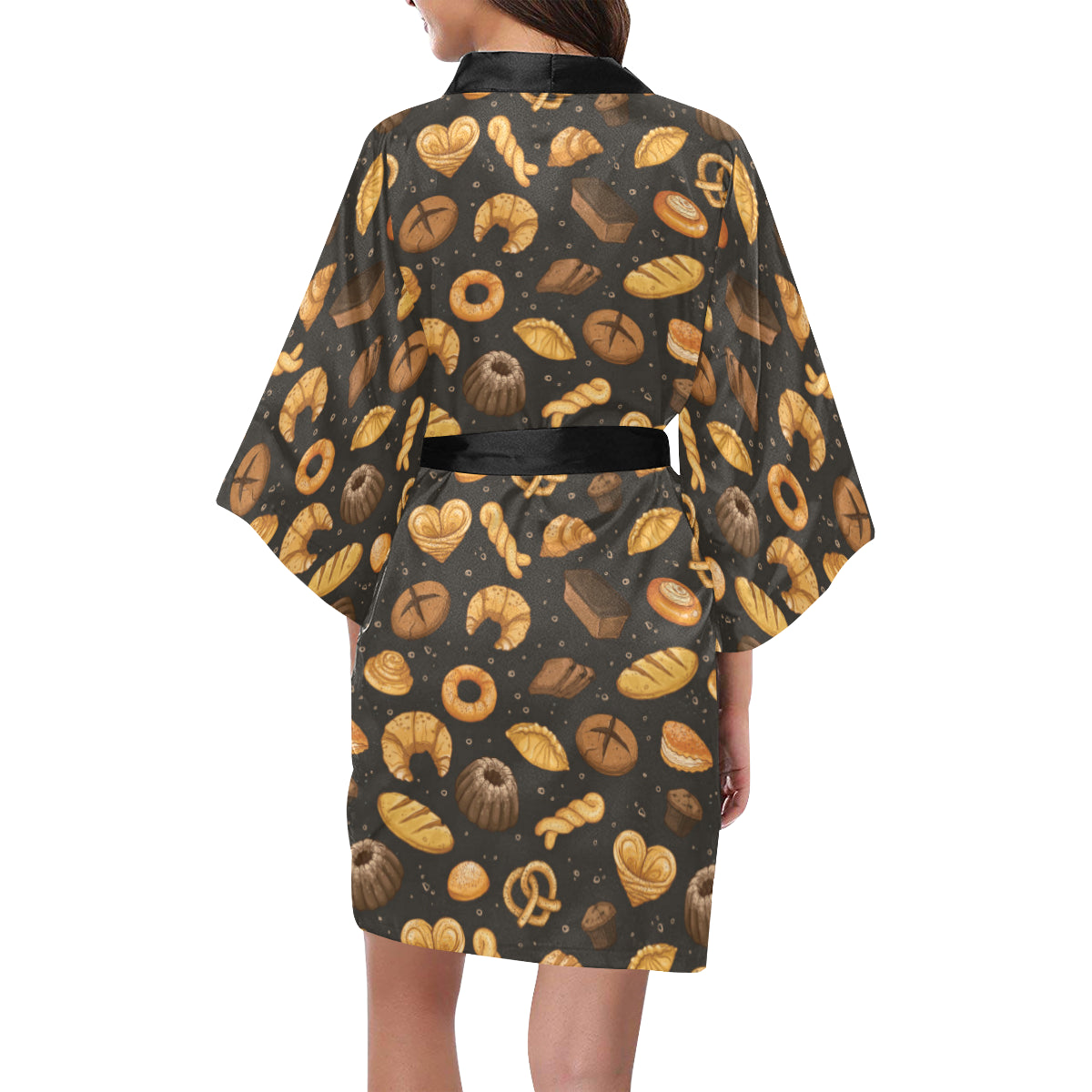 Bread Pattern Print Design 05 Women's Short Kimono
