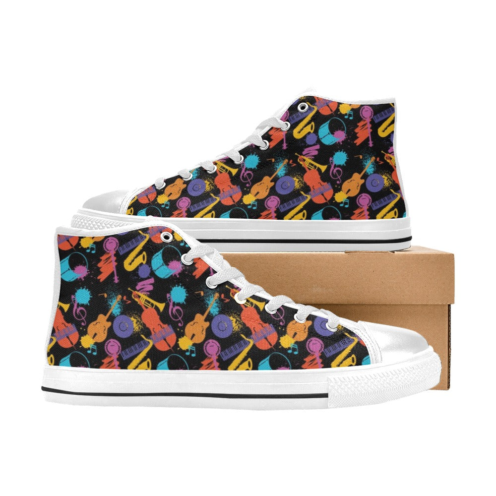 Saxophone Print Design LKS406 High Top Women's White Shoes