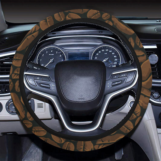 Coffee Pattern Print Design 01 Steering Wheel Cover with Elastic Edge