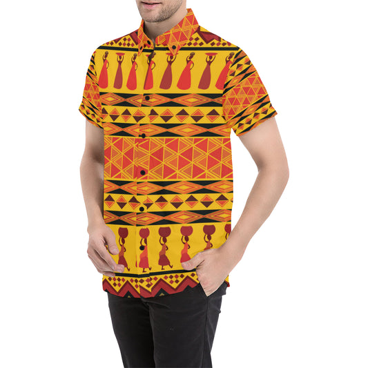 African Pattern Print Design 01 Men's Short Sleeve Button Up Shirt