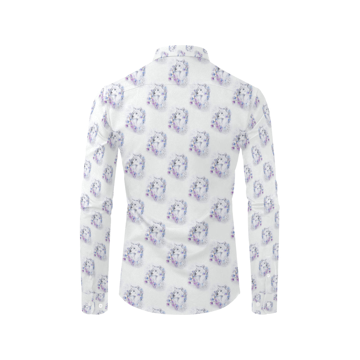 Wolf with Flower Print Design Men's Long Sleeve Shirt