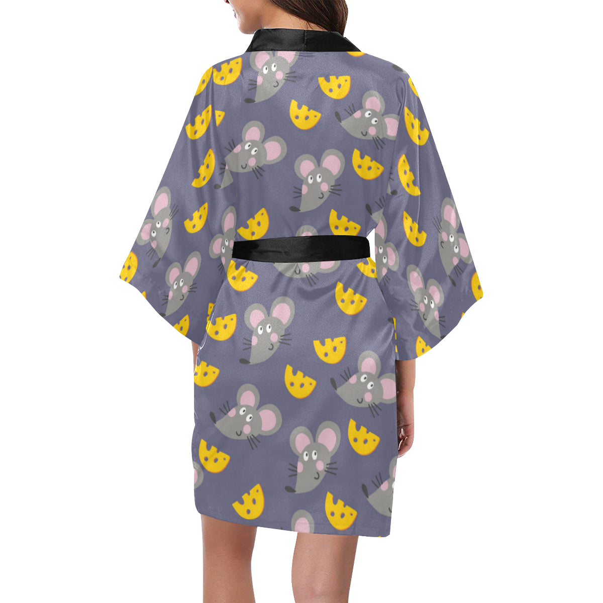 Rat With Cheese Pattern Print Design 01 Women's Short Kimono
