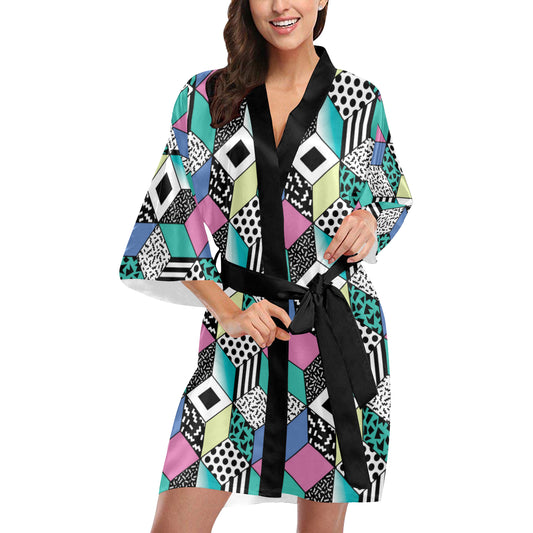 90s Pattern Print Design 3 Women's Short Kimono