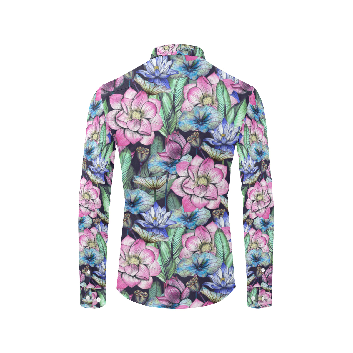 Water Lily Pattern Print Design WL07 Men's Long Sleeve Shirt