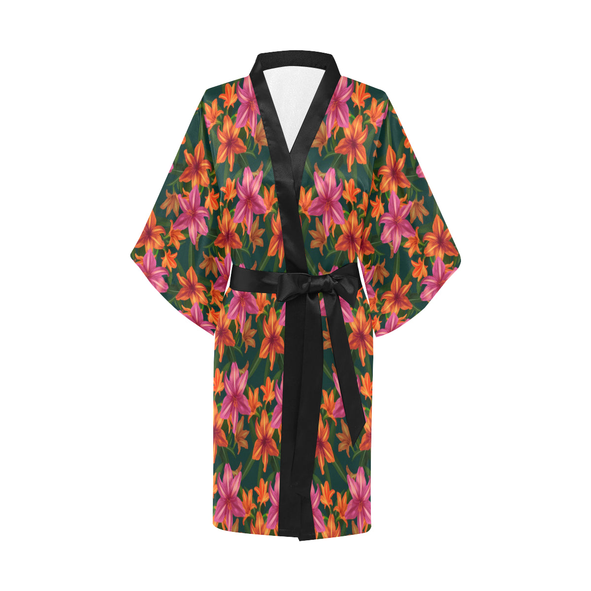 Amaryllis Pattern Print Design AL01 Women Kimono Robe