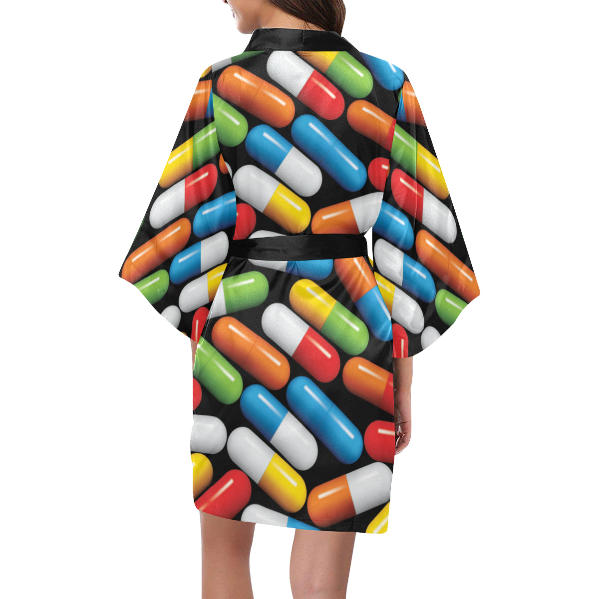 Pill Pattern Print Design A02 Women's Short Kimono