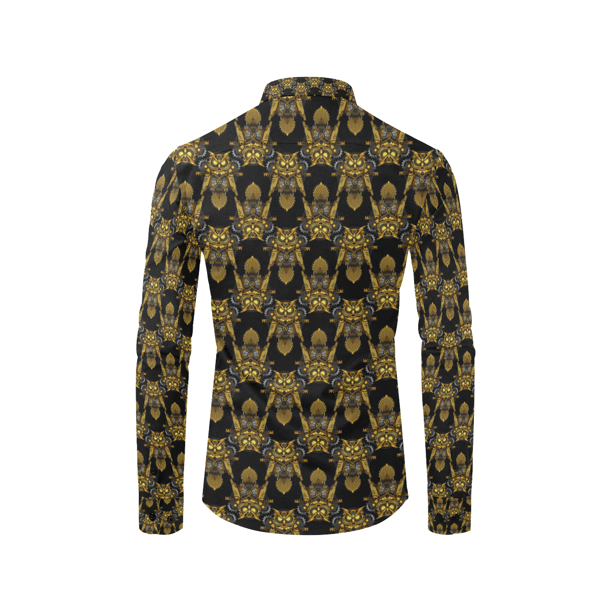 Steampunk Gold Owl Design Themed Print Men's Long Sleeve Shirt