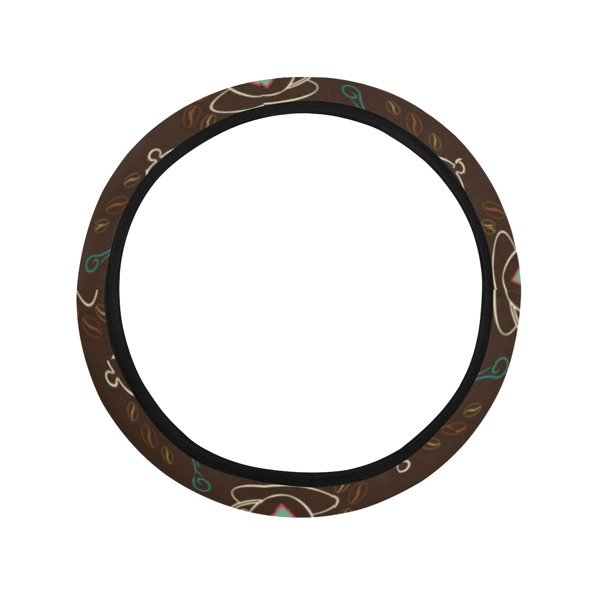 Coffee Pattern Print Design 06 Steering Wheel Cover with Elastic Edge