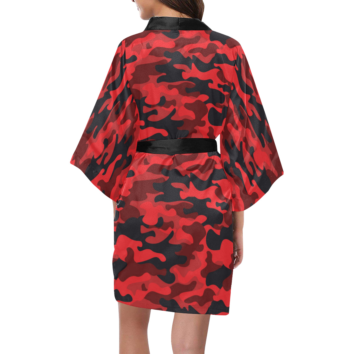 Camo Red Pattern Print Design 03 Women's Short Kimono