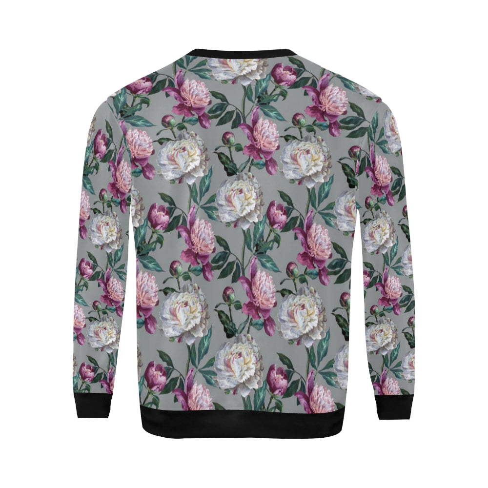 Peony Pattern Print Design PE01 Men Long Sleeve Sweatshirt