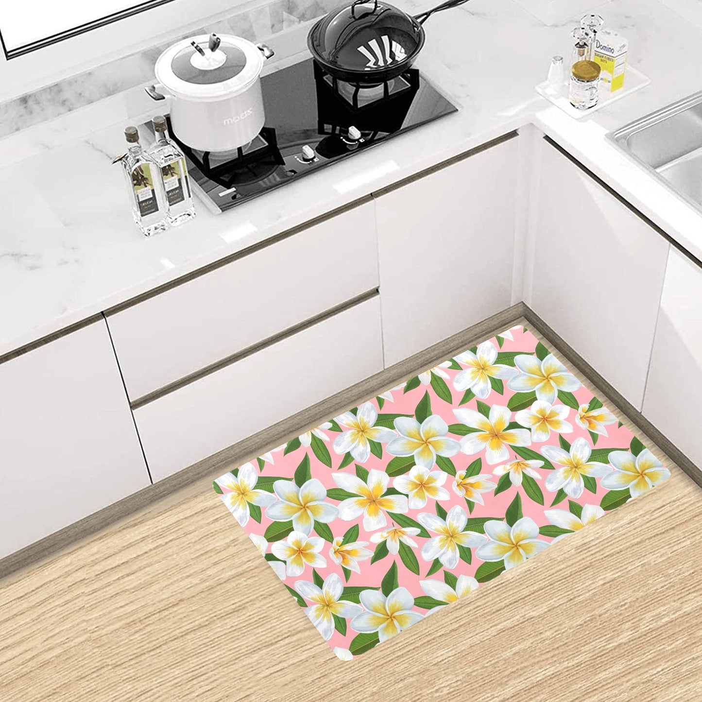 White Plumeria Pattern Print Design PM011 Kitchen Mat