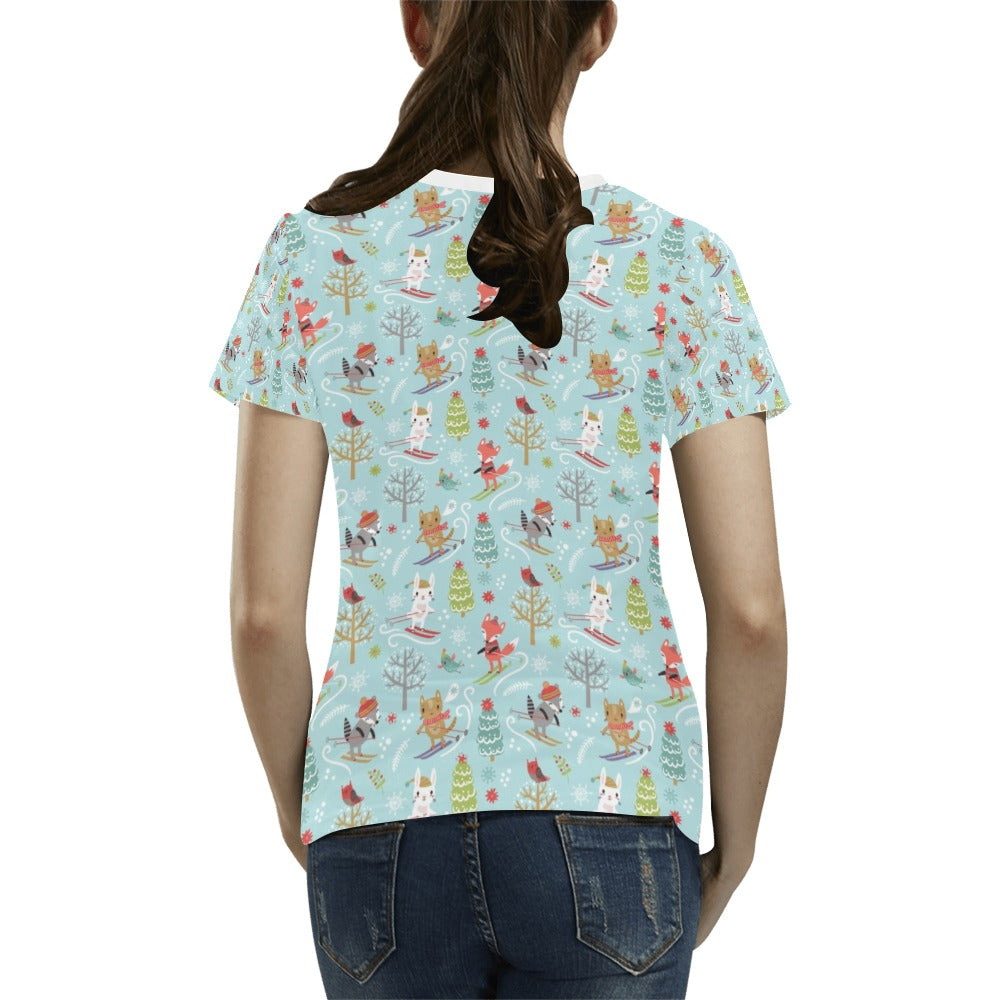 Ski Fox Cute Print Design LKS303 Women's T-shirt