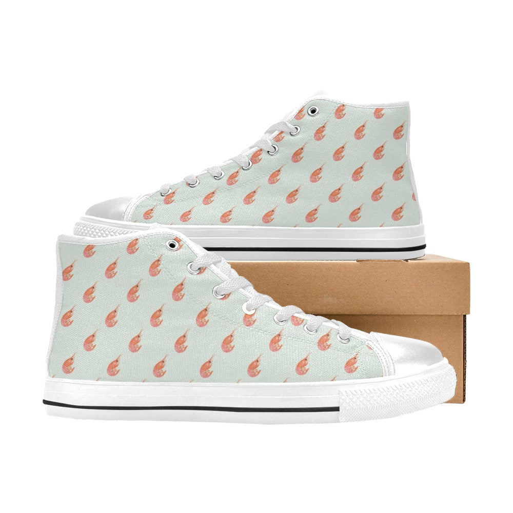 Shrimp Print Design LKS304 High Top Women's White Shoes