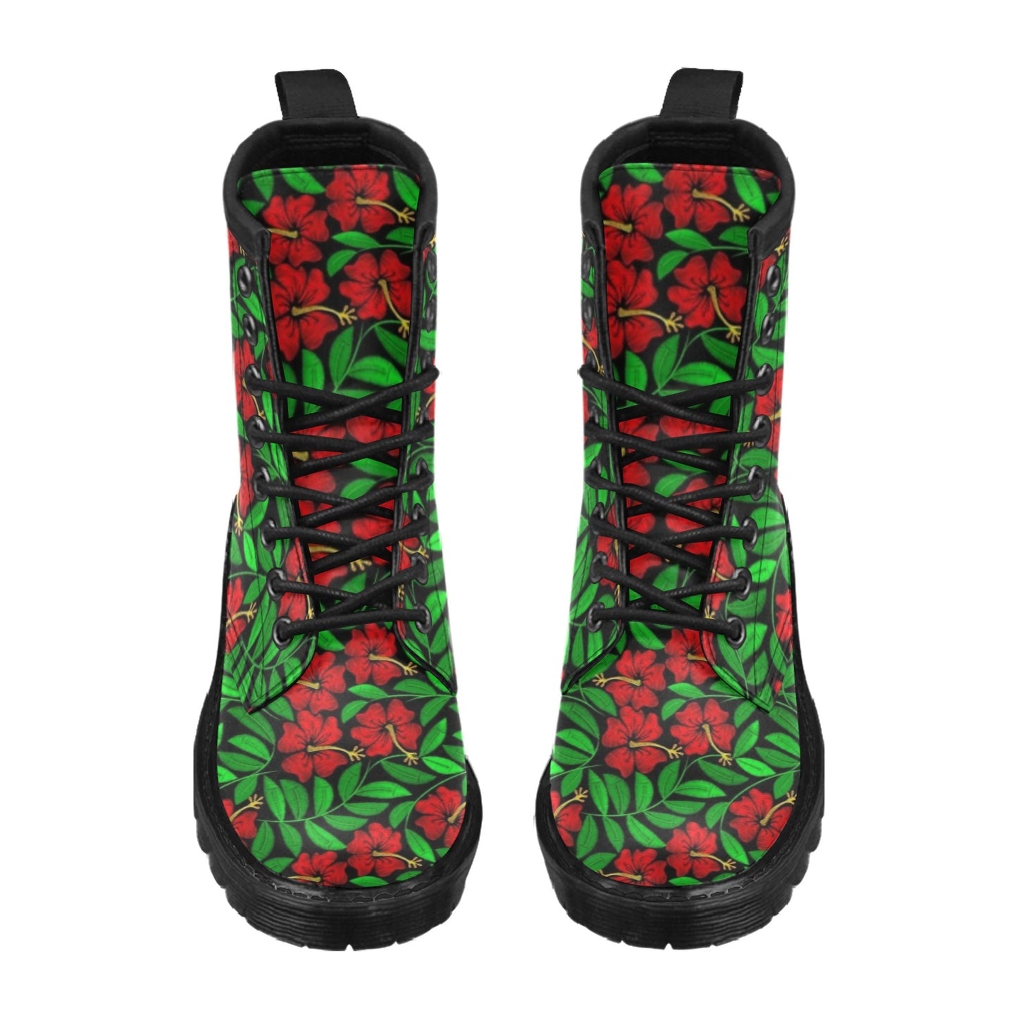 Red Hibiscus Embroidered Pattern Print Design HB032 Women's Boots