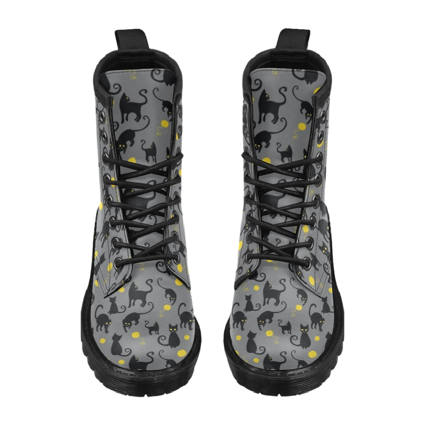 Black Cat Yellow Yarn Print Pattern Women's Boots