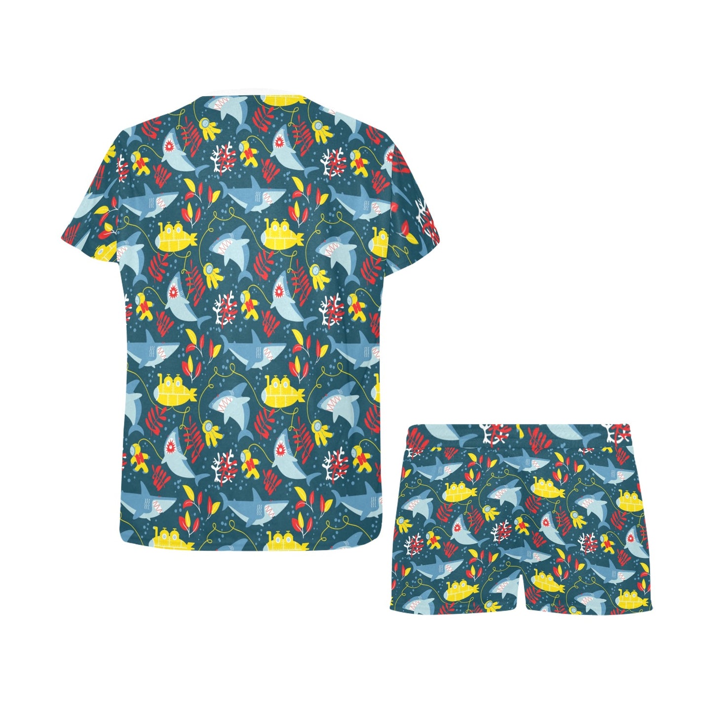 Scuba With Sharks Print Design LKS303 Women's Short Pajama Set