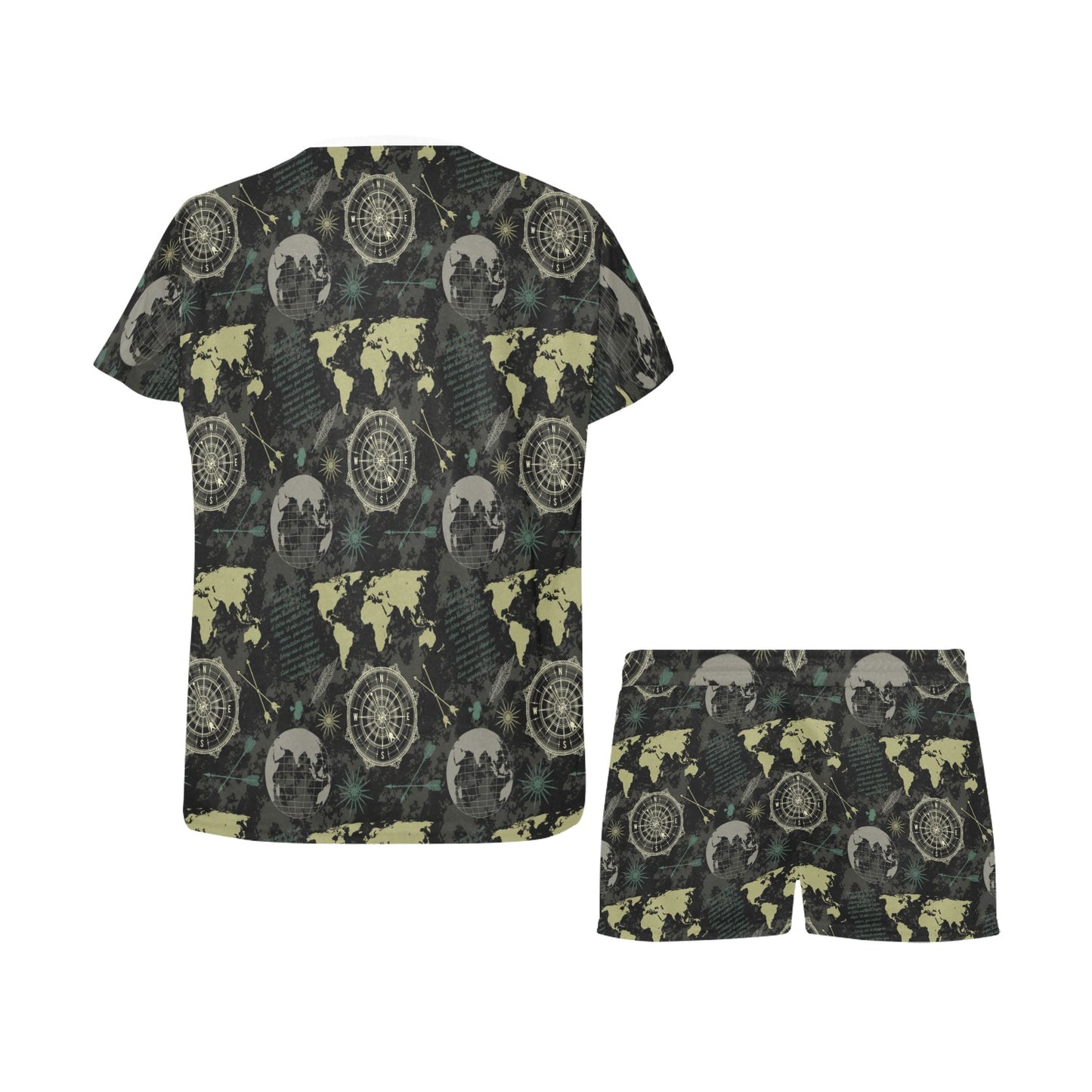 World Map Print Design LKS303 Women's Short Pajama Set
