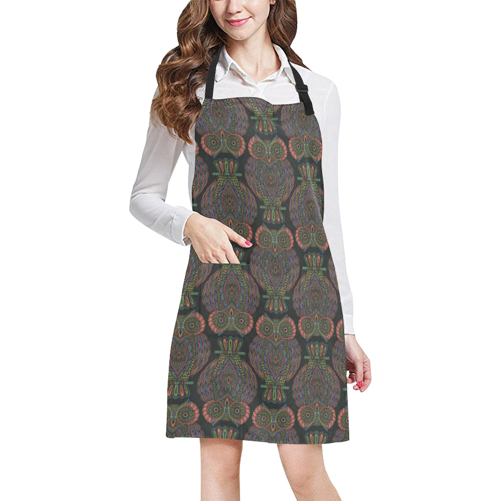 Owl Pattern Print Design A05 Apron with Pocket
