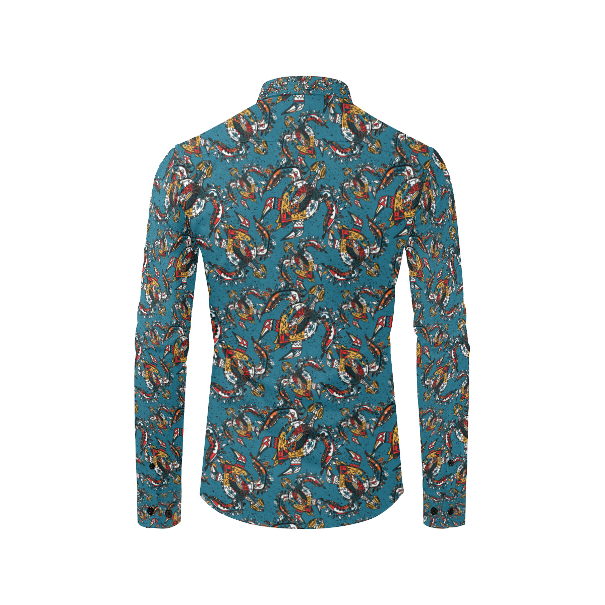 Sea Turtle Tribal Colorful Hand Drawn Men's Long Sleeve Shirt