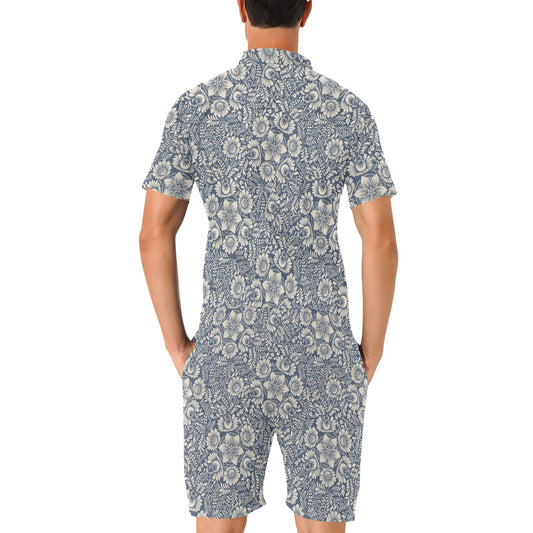 Elegant Floral Print Pattern Men's Romper