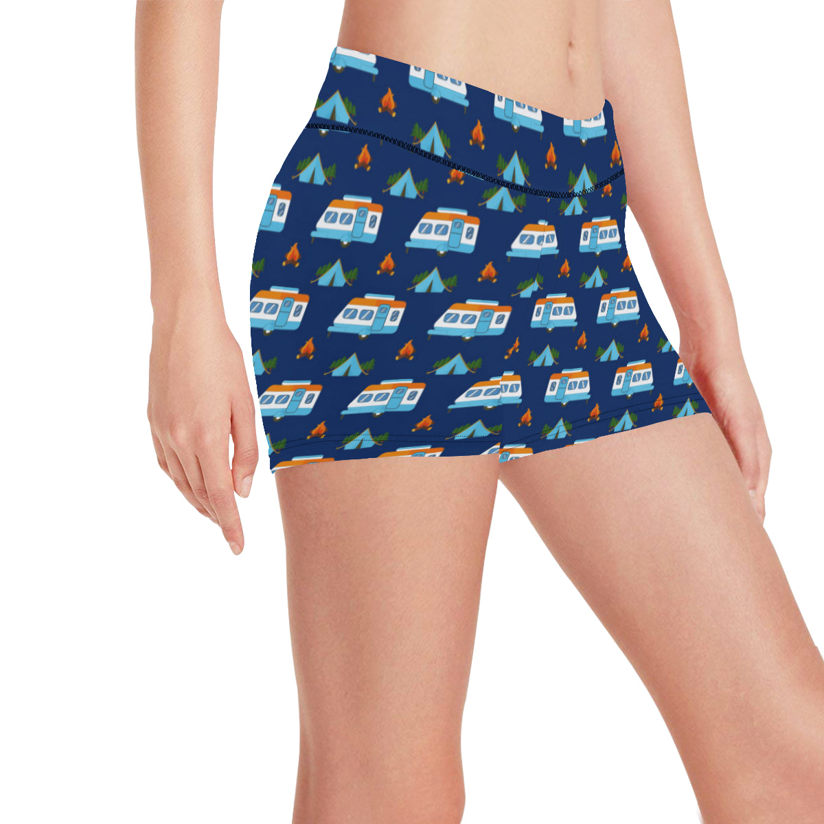 Camper Pattern Camping Themed No 3 Print Yoga Shorts