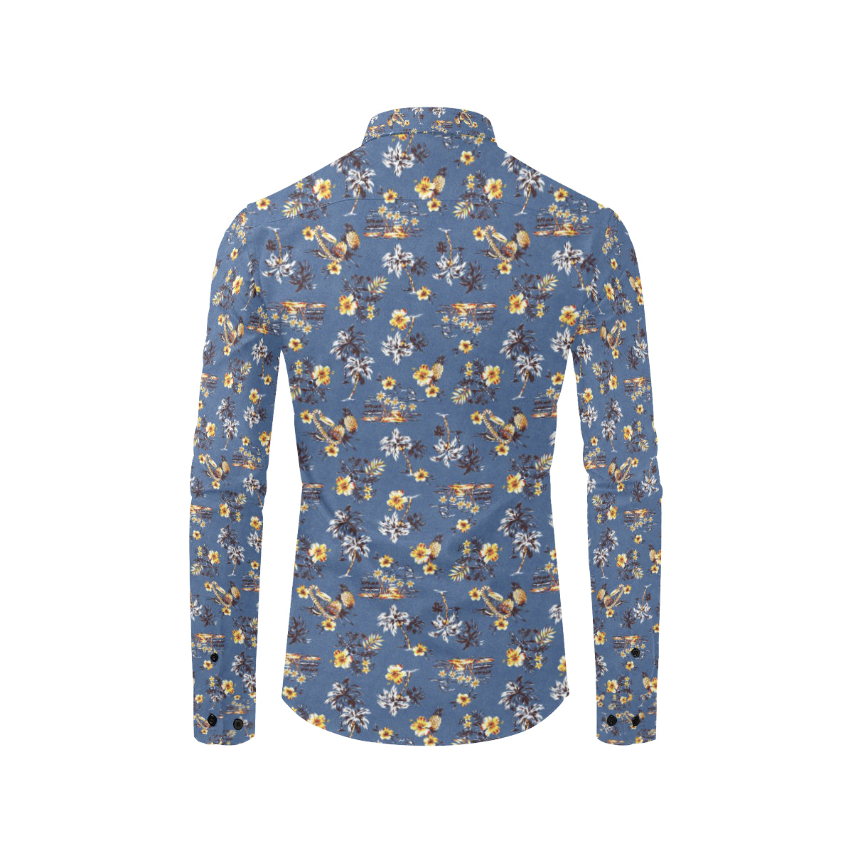 Hawaiian Flower Blue Print Men's Long Sleeve Shirt