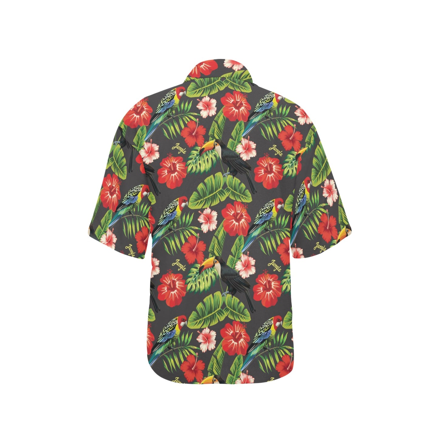 Hibiscus Red With Parrotprint Design LKS303 Women's Hawaiian Shirt