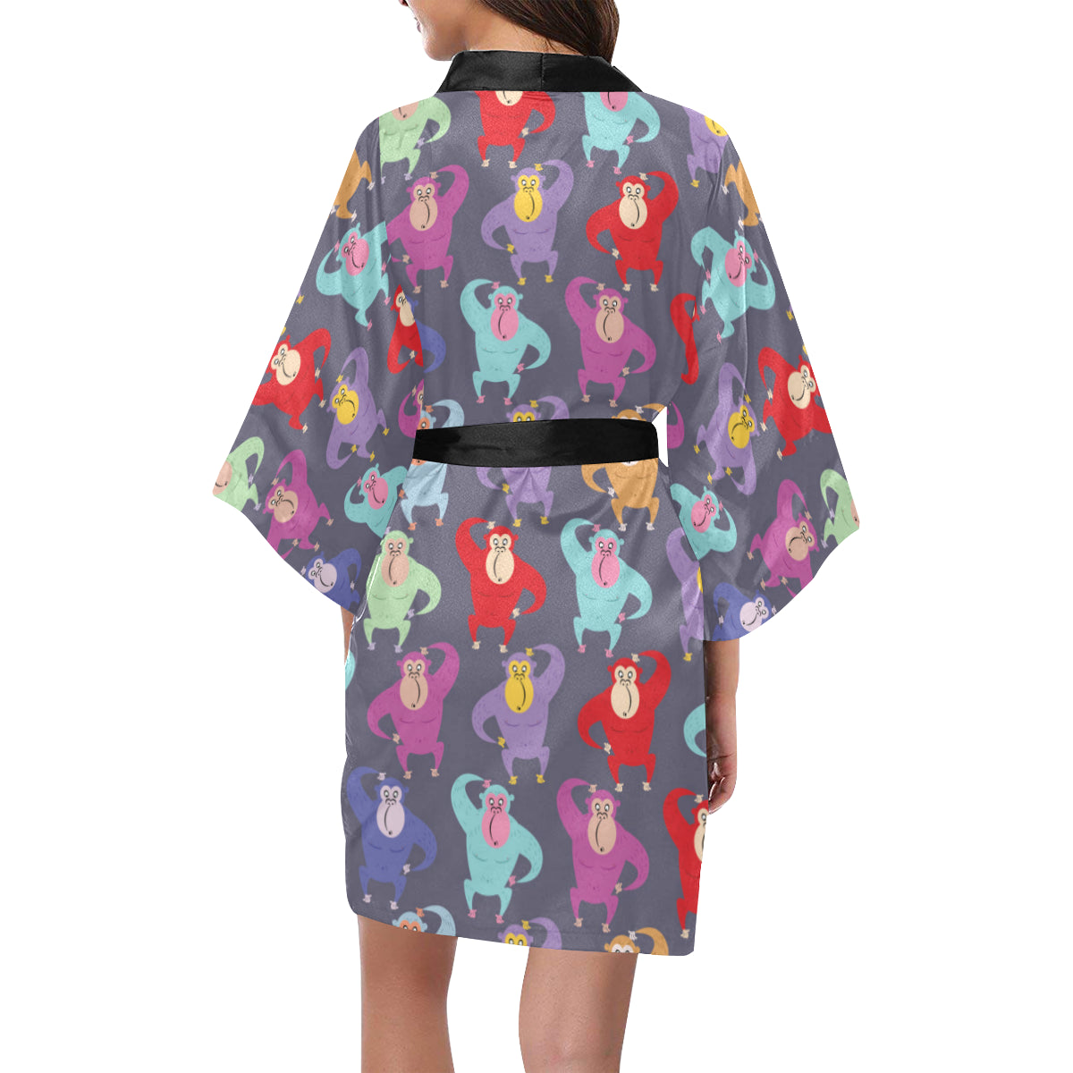 Chimpanzee Pattern Print Design 03 Women's Short Kimono